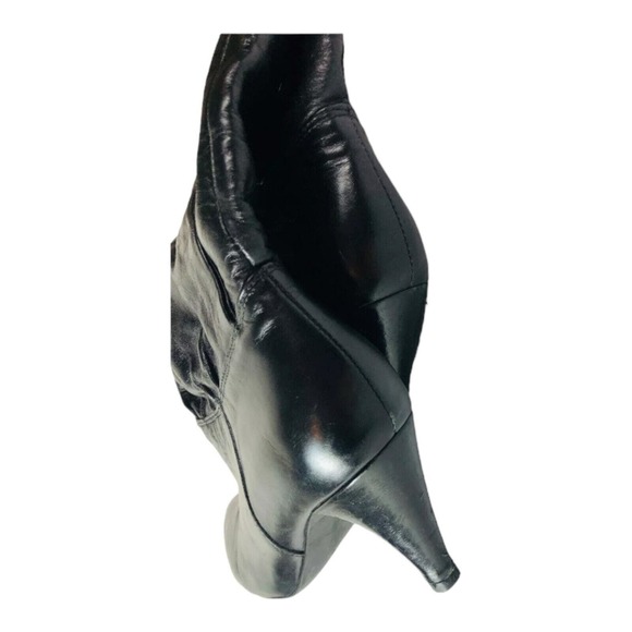 Crown Womens Pull On Mid Calf Almond Toe Heeled Boots Black Leather Size 6 - Picture 5 of 7